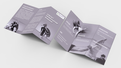 A4. Blank trifold paper brochure mock-up on soft gray background with soft shadows and highlights. 3D illustrating.